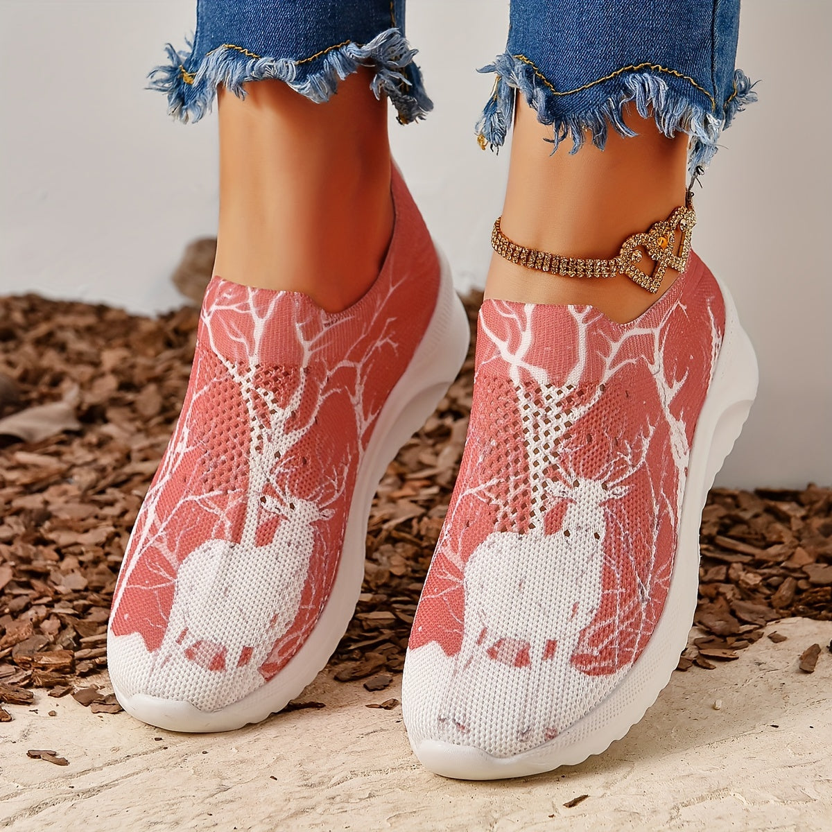 Christmas Women's Reindeer Pattern Soft Sole Sports Shoes