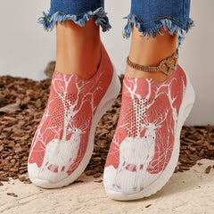 Christmas Women's Reindeer Pattern Soft Sole Sports Shoes