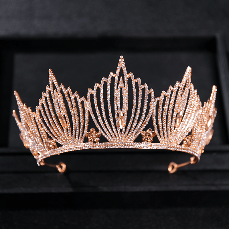 Golden Vintage Queen Crown Rhinestone Tiara Prom Hair Accessories