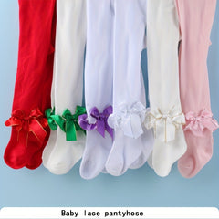 Girls Lace Pantyhose with Bow Decoration