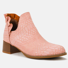 V Cut Ruffled Ankle Boots Chunky Heeled Shoes