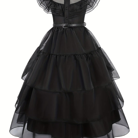Girls Princess Dress Mesh Cosplay Party Dress With Belt And Socks Set