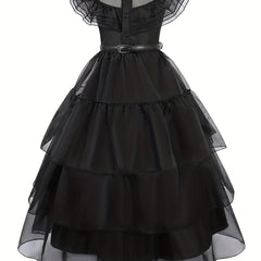 Girls Princess Dress Mesh Cosplay Party Dress With Belt And Socks Set