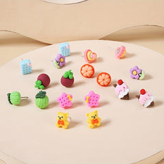 9 Pairs Small Fruit Animal Star Heart Flower Hypoallergenic Stud Earrings Set