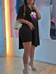 Lips Print Two Piece Set Short Sleeve T Shirt & Shorts Casual Outfit