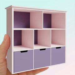1:12 Scale Purple Dollhouse Bookshelf Miniature Storage Shelf for Dollhouse De
