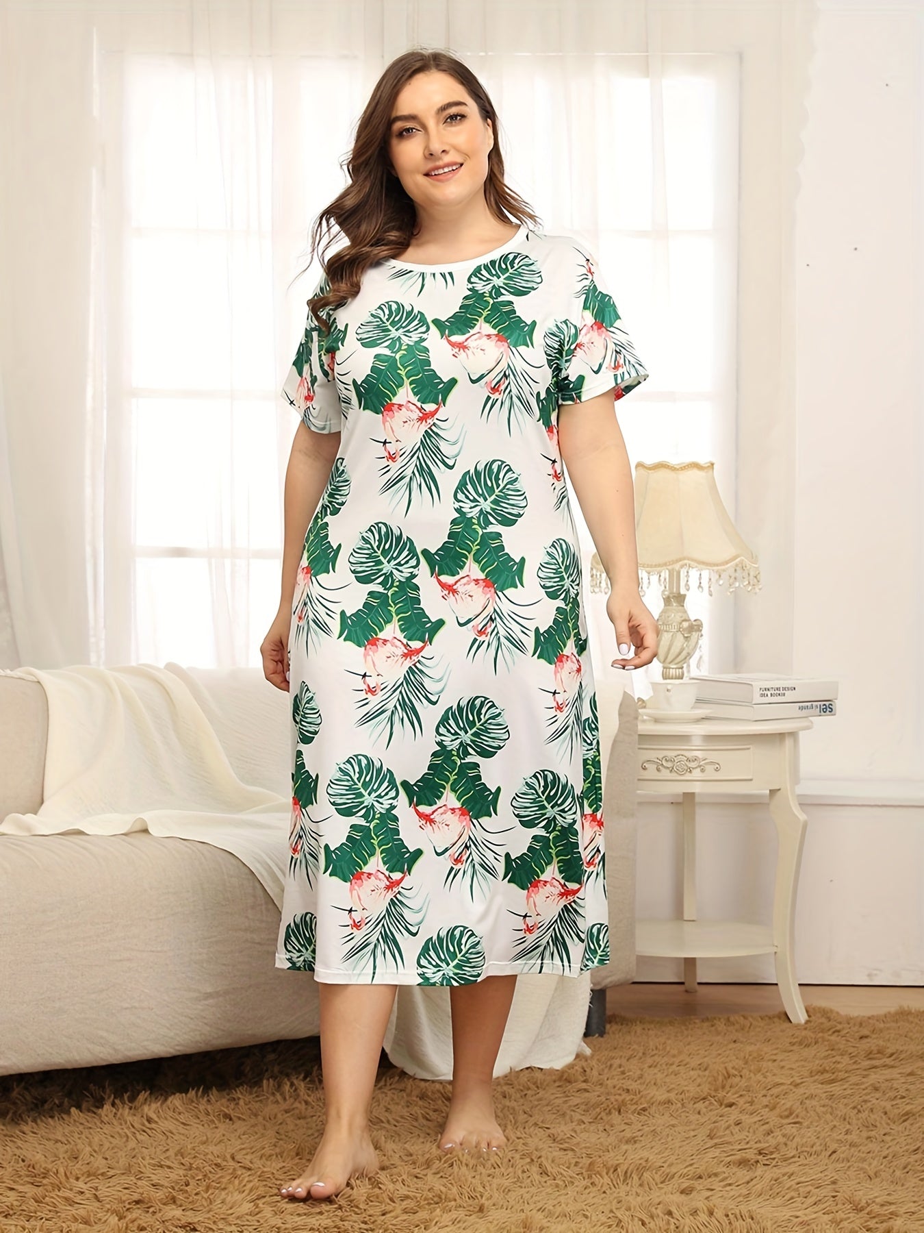 Leaf Print Short Sleeve Nightdress