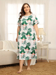 Leaf Print Short Sleeve Nightdress