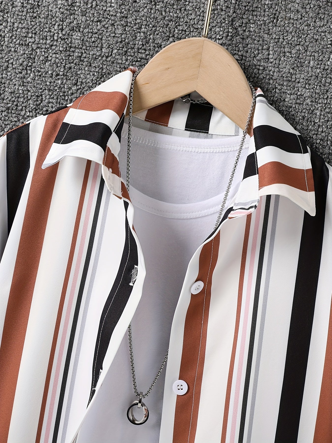 Boys Stripe Casual Lapel Shirt Short Sleeve Top for Summer
