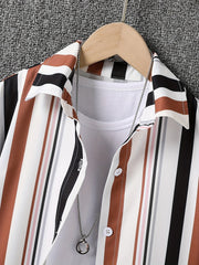 Boys Stripe Casual Lapel Shirt Short Sleeve Top for Summer