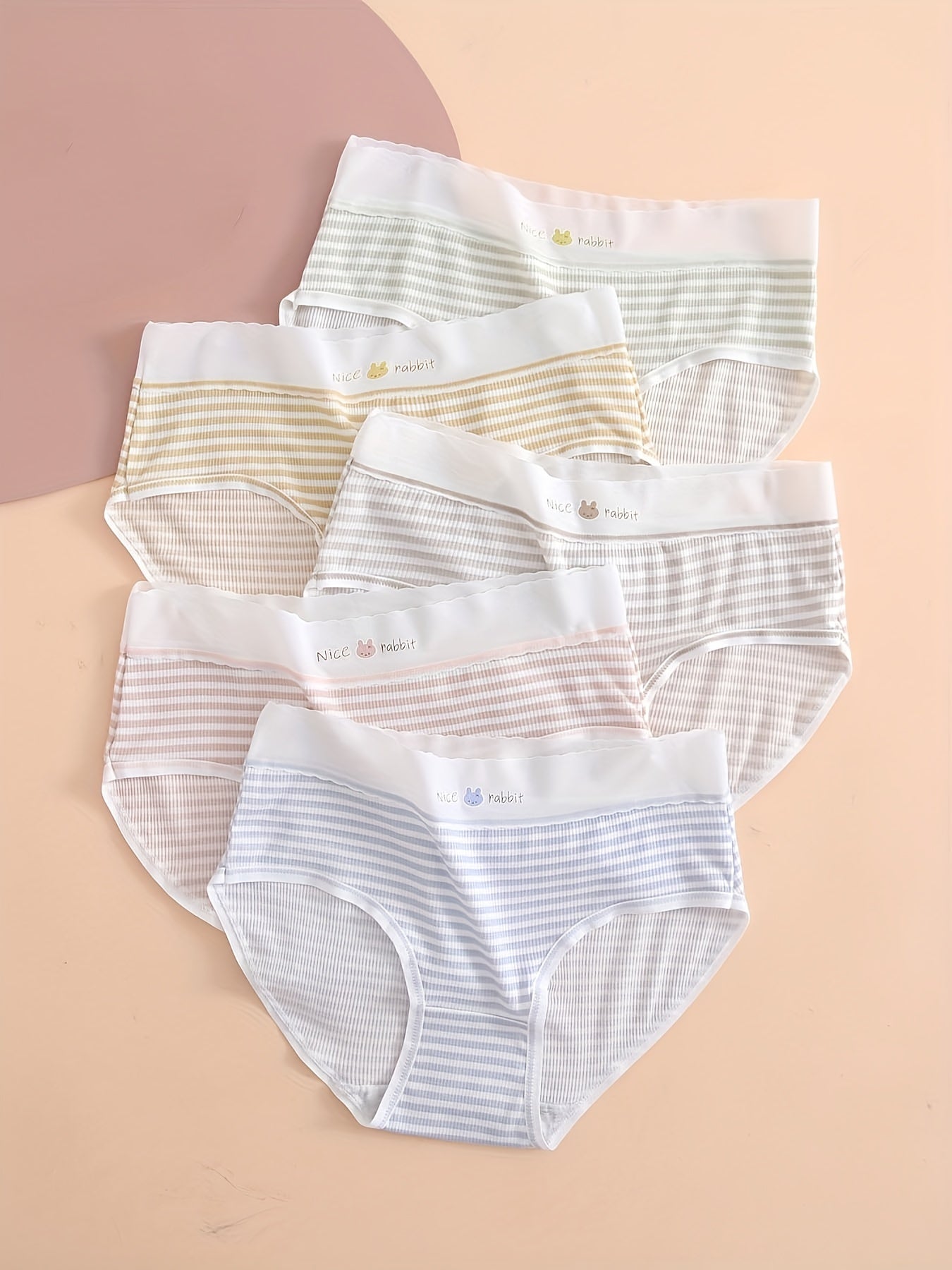 5pcs Bunny Print Striped Briefs Women's Lingerie & Underwear