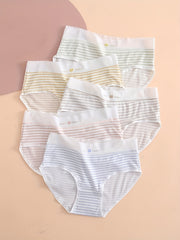 5pcs Bunny Print Striped Briefs Women's Lingerie & Underwear