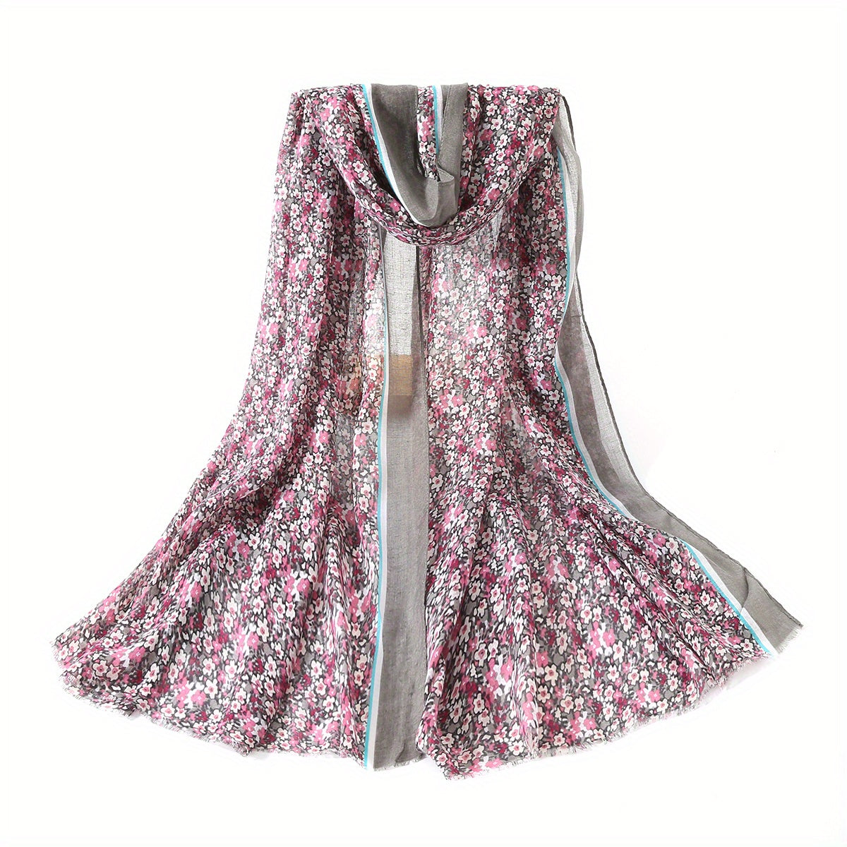 Floral Print Block Scarf Raw Edge Shawl Casual Windproof Head Wrap