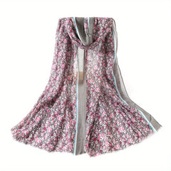 Floral Print Block Scarf Raw Edge Shawl Casual Windproof Head Wrap