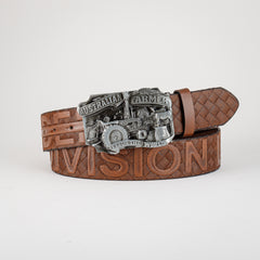 Men's Retro Tractor Pattern Buckle Belt For Outdoor Party