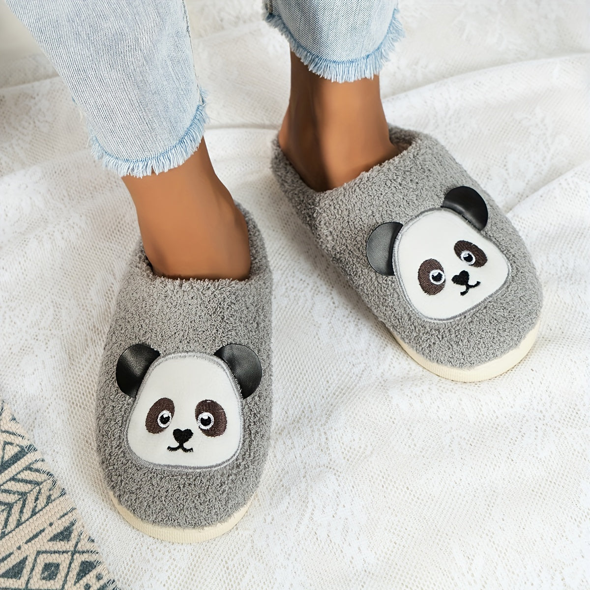 Women's Panda Slippers Plush Warm Slip-On Shoes