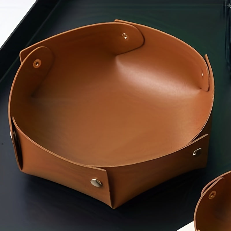 PU Leather Folding Storage Tray Key Storage Box Desktop Organizer
