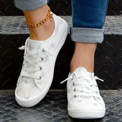 Women's Star Printed Canvas Shoes Casual Lace Up Low Top Sneakers