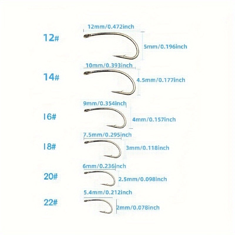100pcs High Carbon Steel Fly Tying Hooks Barbed Curved Hooks Fly Fishing