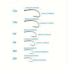 100pcs High Carbon Steel Fly Tying Hooks Barbed Curved Hooks Fly Fishing