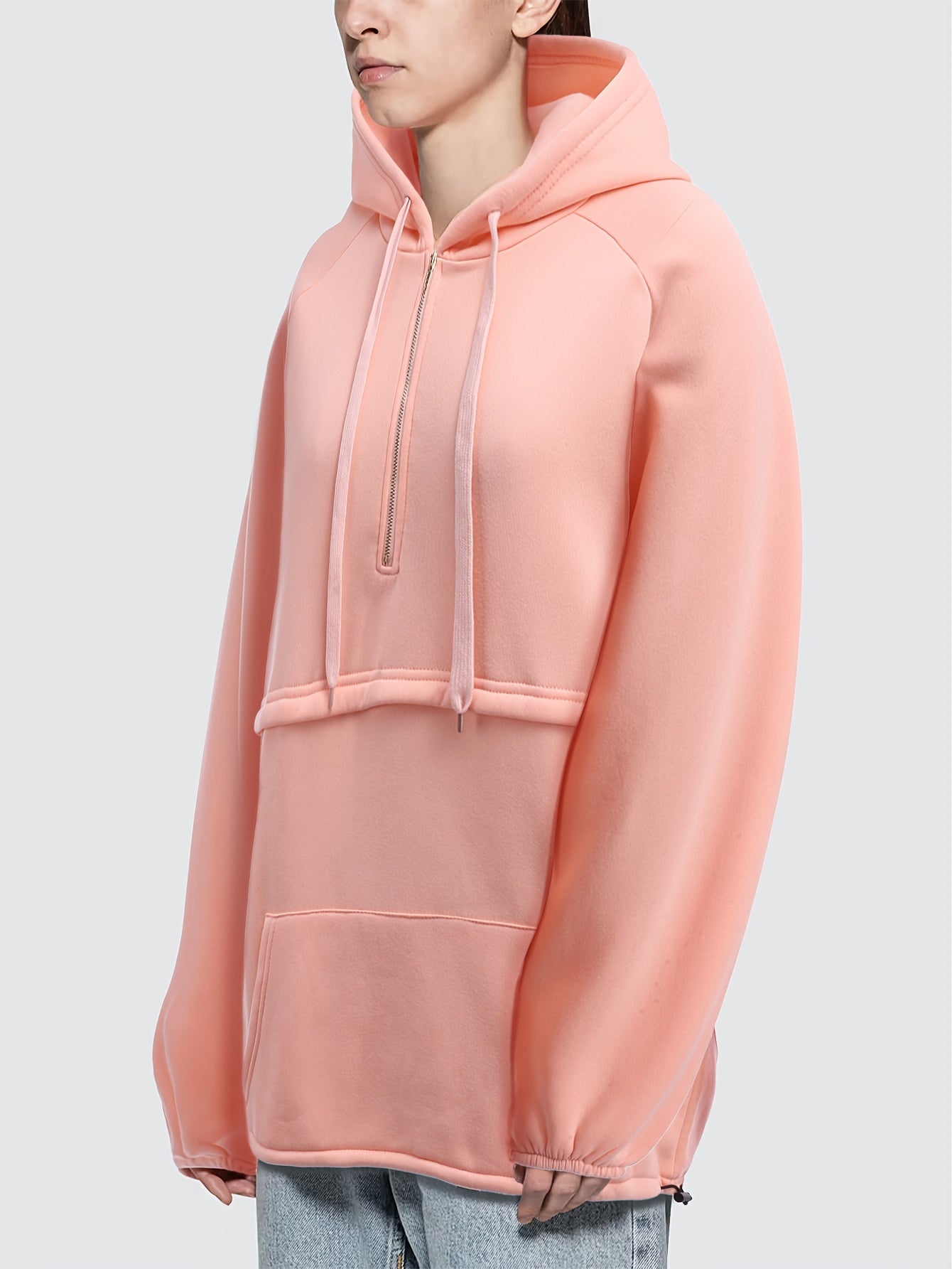 Casual Solid Zip Kangaroo Hoodie Long Sleeve Sweatshirt