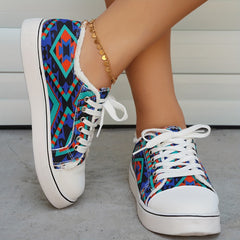 Geometric Pattern Canvas Casual Lace Up Sneakers