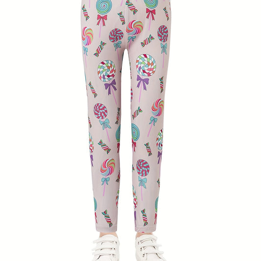 Girls Lollipop Print Slim Fit Leggings for Kids