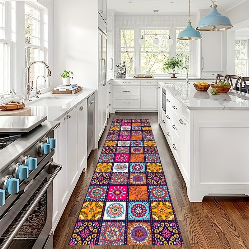 Boho Abstract Runner Mat Non Slip Washable Stair Kitchen Rug