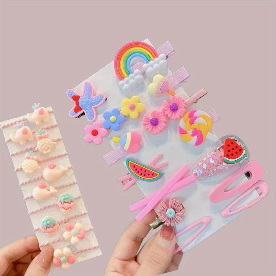 24pcs Fruits Flowers Rainbow Hair Clip Set for Girls