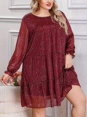 Women's Plus Glitter Flounce Sleeve Mesh Mini Dress