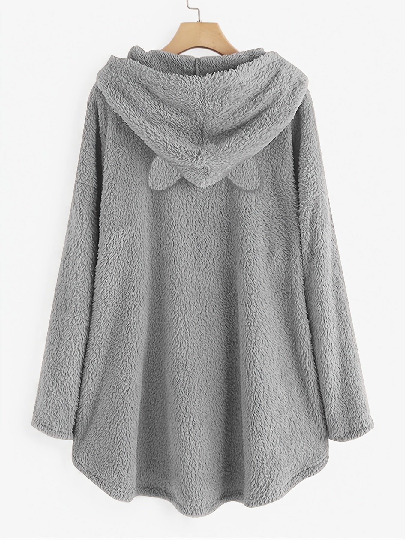 Graphic Print Fuzzy Loose Hoodie Casual Hooded Pocket Long Sleeve
