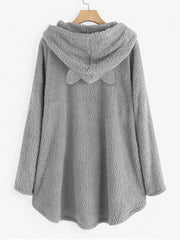 Graphic Print Fuzzy Loose Hoodie Casual Hooded Pocket Long Sleeve