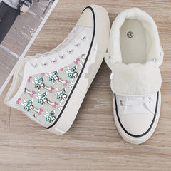 Giraffe Print Plush Lined Thermal Chunky Canvas Sneakers