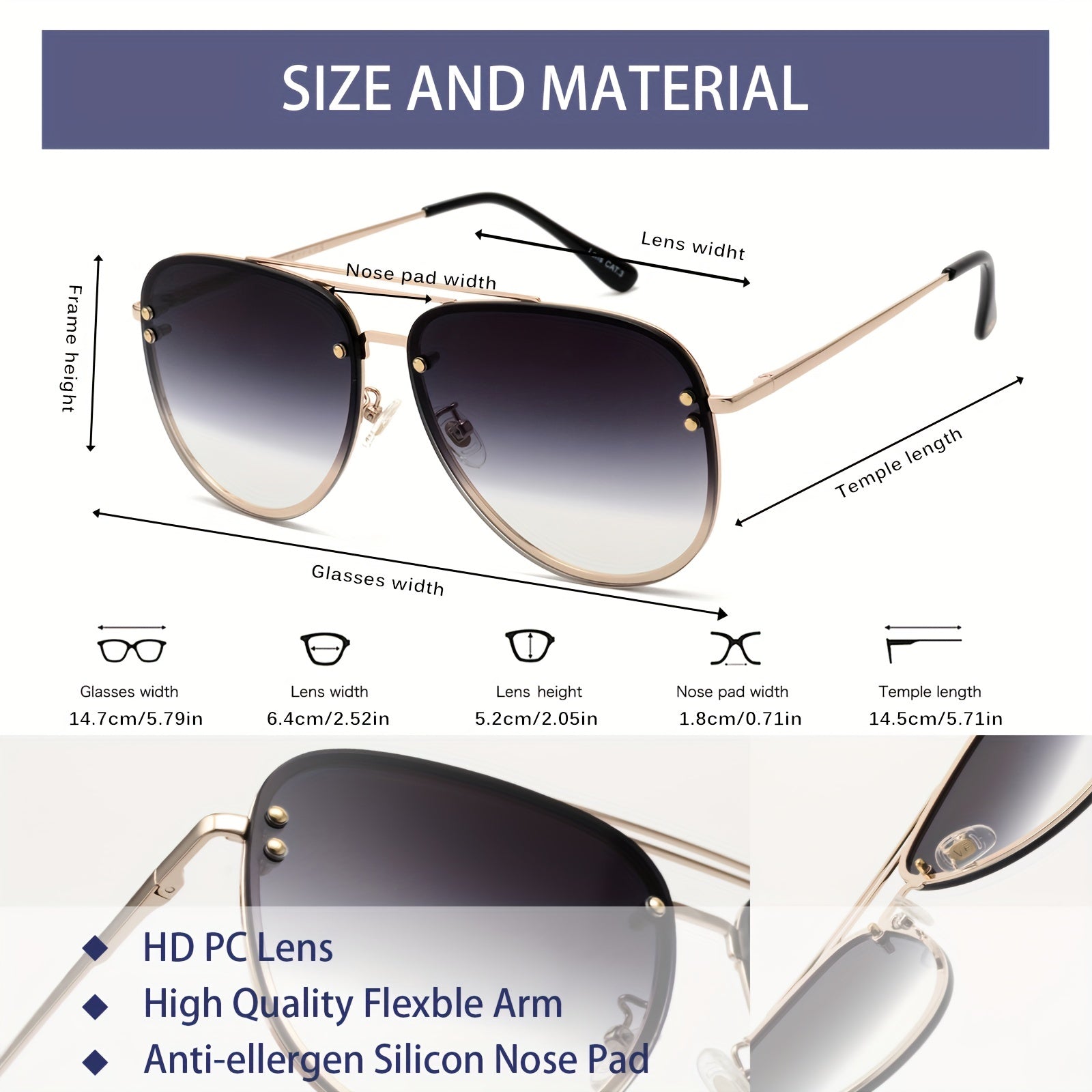 OUWEN Polarized Aviator Sunglasses Large Lentes De Sol Muje 87247