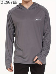 ZENGVEE Men's UPF 50 Sun Protection Hooded Shirt Quick Dry