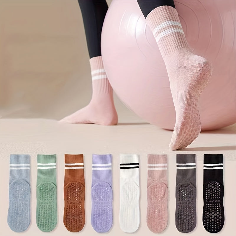 3 Pcs Striped Non-slip Yoga Socks for Pilates Barre Fitness
