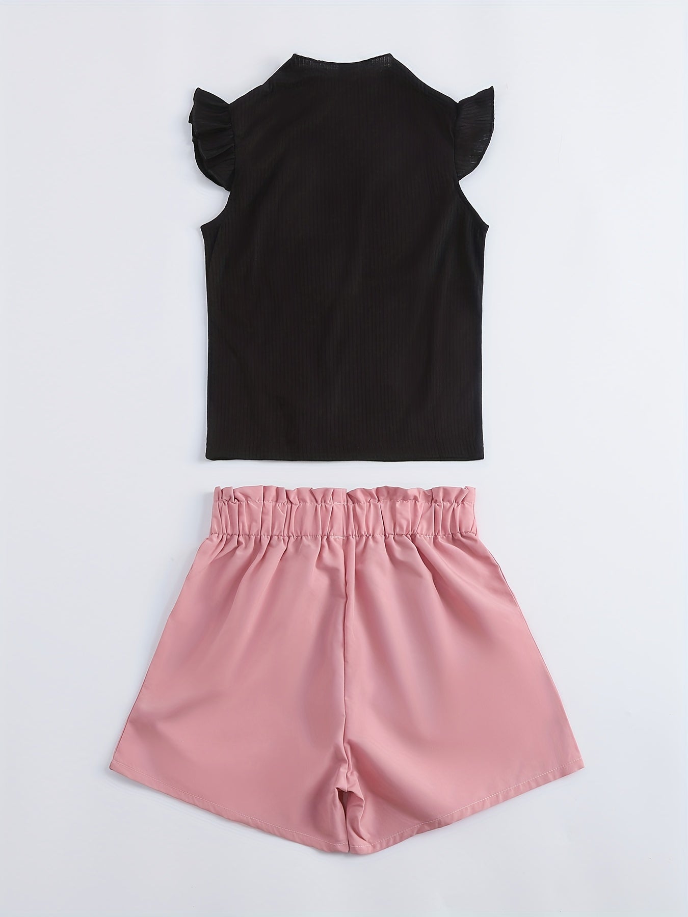2pcs Toddler Girls Ribbed Knit Top & Shorts Set