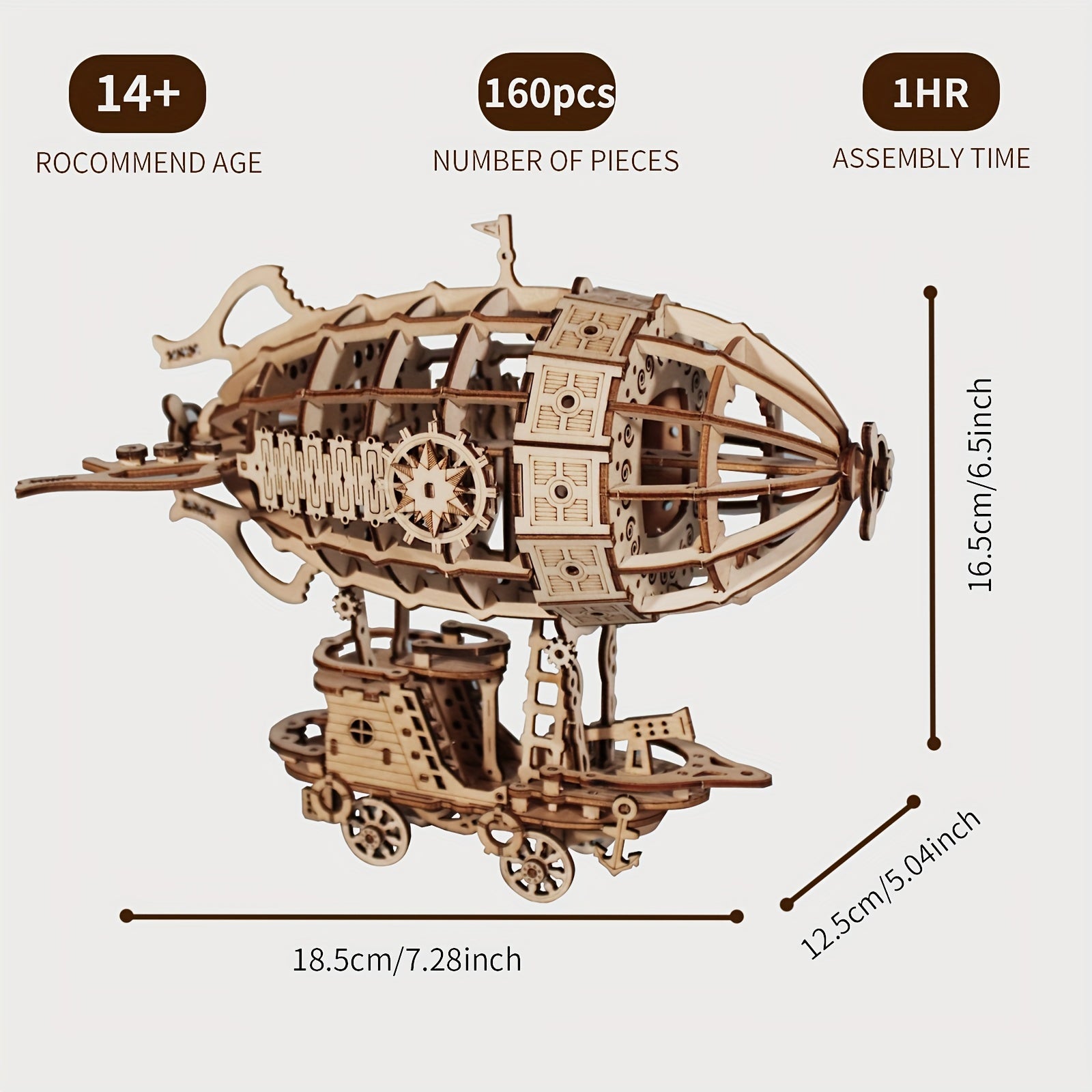 3D Wooden Puzzle Airship Model Kit for Adults - Building Brain Teaser