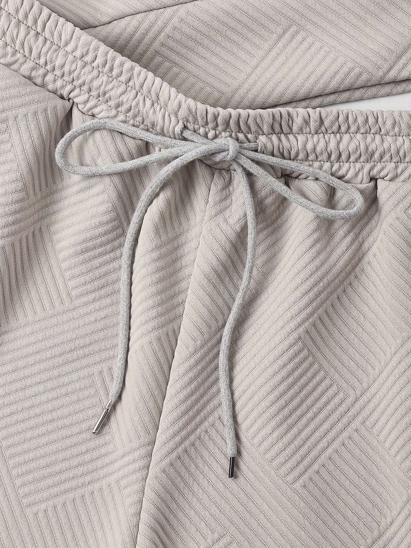 Textured Long Sleeve Top & Tie Waist Shorts Set