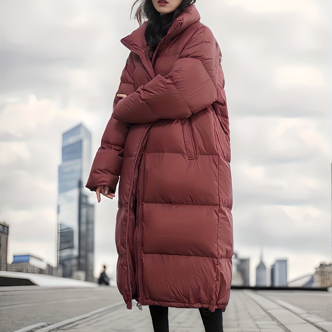 Long Puffer Jacket Winter Warm Stand Collar Activewear