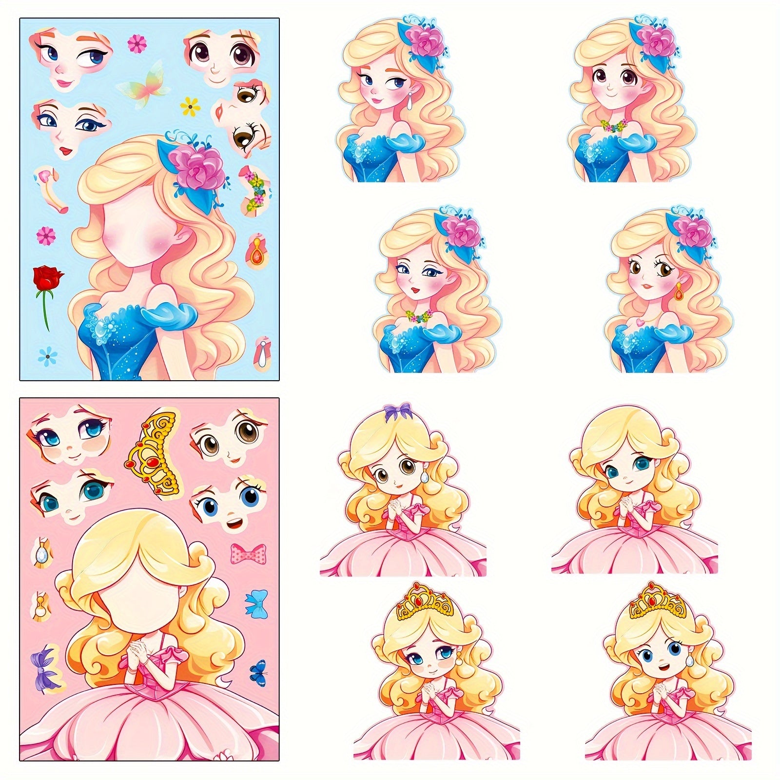 6pcs Princess Face Changing Stickers Cartoon Puzzle Stickers