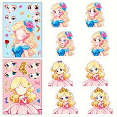 6pcs Princess Face Changing Stickers Cartoon Puzzle Stickers
