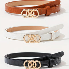 Crocodile Embossed Triple O Ring Buckle Belt Set