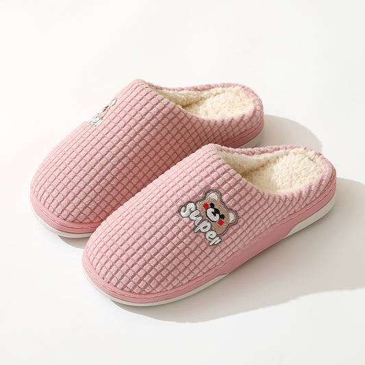 Plaid Bear Fleece Slides Non Slip House Slippers