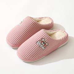 Plaid Bear Fleece Slides Non Slip House Slippers