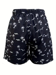 Coconut Tree Bird Pattern Print Men's Swim Trunks Quick Dry Beach Shorts