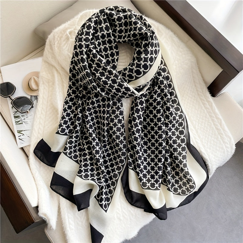 Geometric Ring Print Scarf Casual Block Shawl