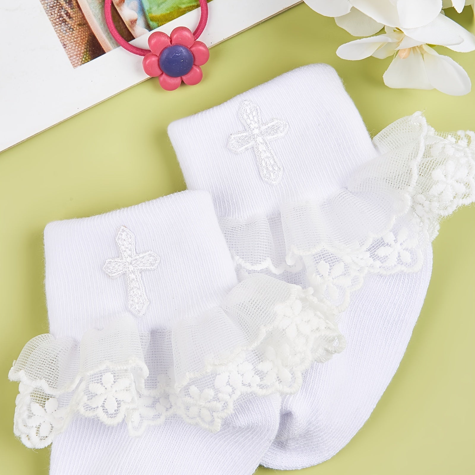 3 Pairs Baby Cross Embroidery Socks for Girls