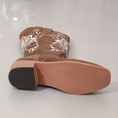 Women's Embroidered Western Mid Calf Boots V Cut Low Heel Slip On Cowgirl Boots