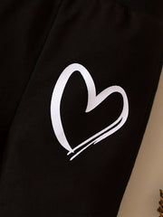 2pcs Baby Girls Heart Print Pink Sweatshirt & Sweatpants